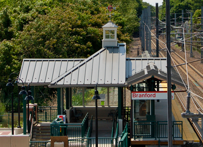 The Shore Line East Branford commuter rail stationin Connecticut is covered by IMETCO's Series 300 metal roofing